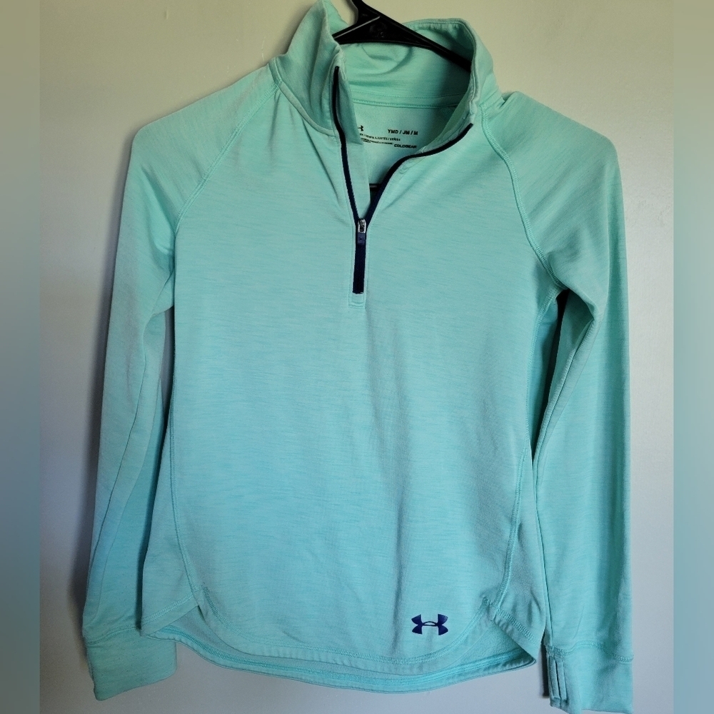 Under Armour Cold Gear Girls Mint Green 3/4 Zip Pullover Size Medium